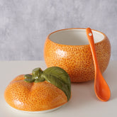 Hectarul - Recipient cu lingurita, din ceramica, 480 ml Orange Boltze